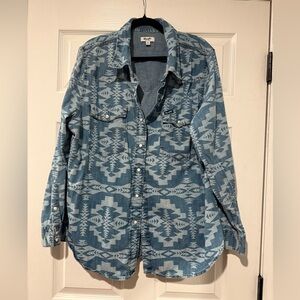 Wrangler western boho tribal printed denim button up shirt xxl